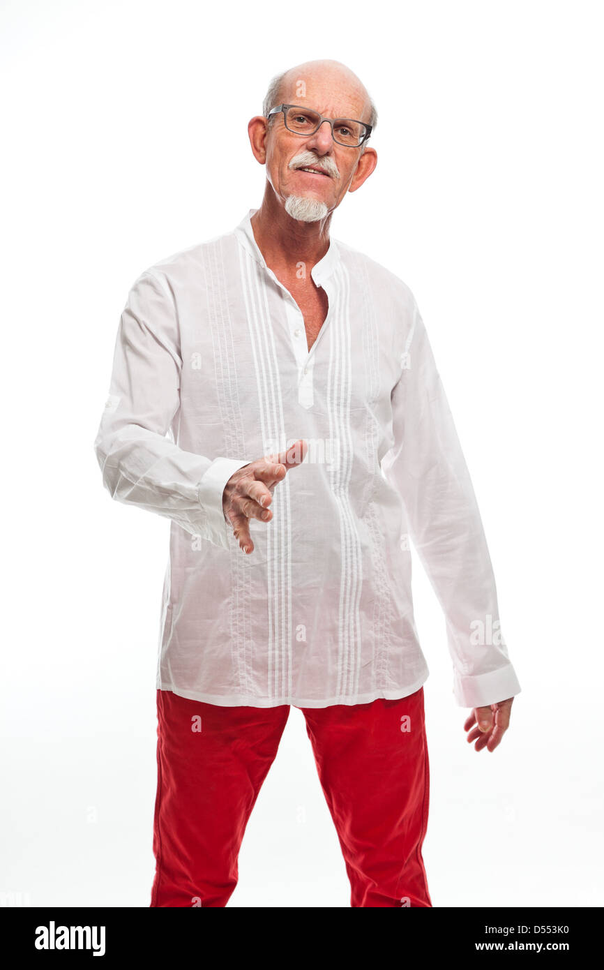 Spirituelle senior Mann mit Brille. Isoliert auf weiss. Stockfoto