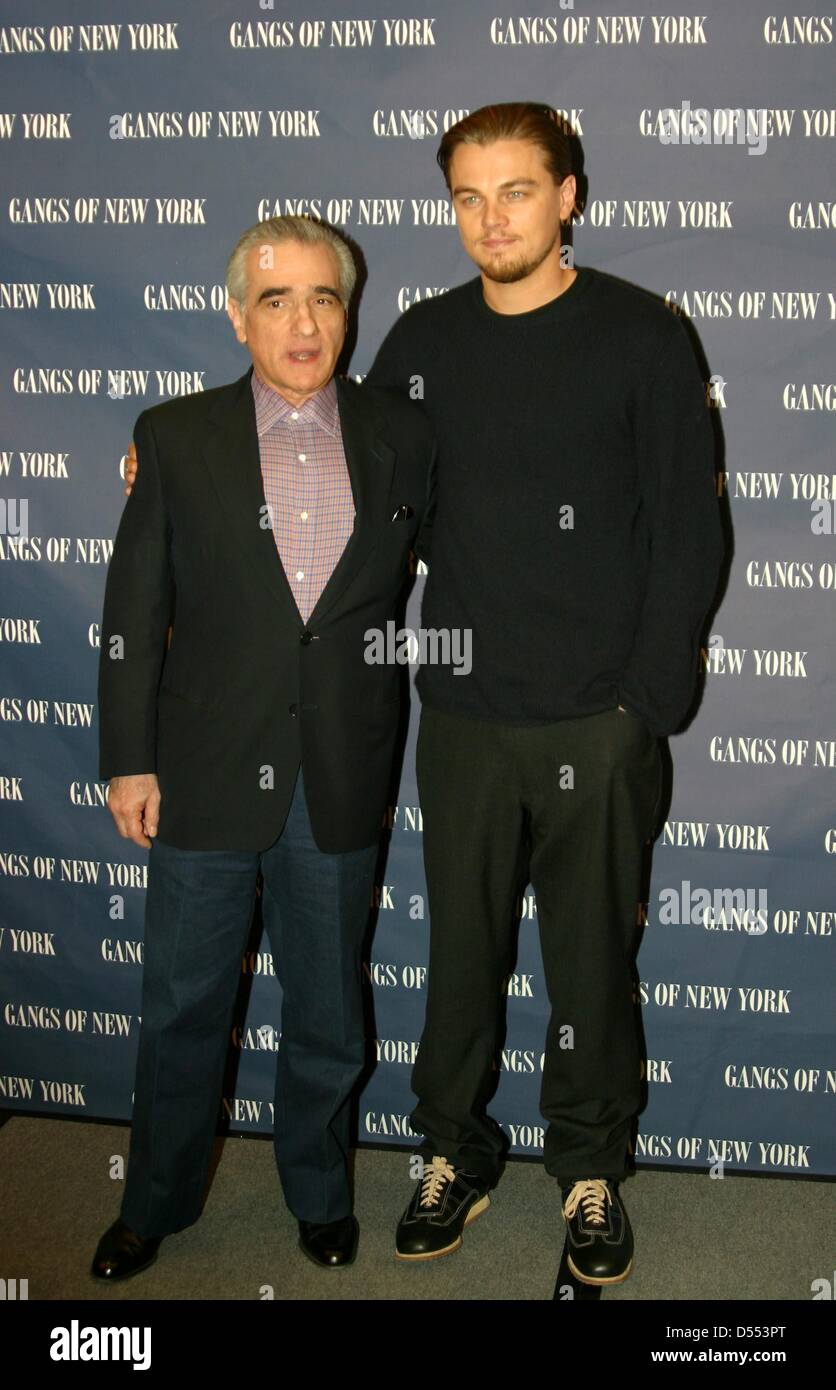 Leonardo DiCaprio und Martin Scorsese bei der Pressekonferenz für den Film "Gangs of New York" in Berlin. Stockfoto