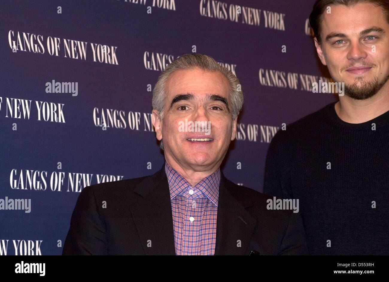 Leonardo DiCaprio und Martin Scorsese bei der Pressekonferenz für den Film "Gangs of New York" in Berlin. Stockfoto