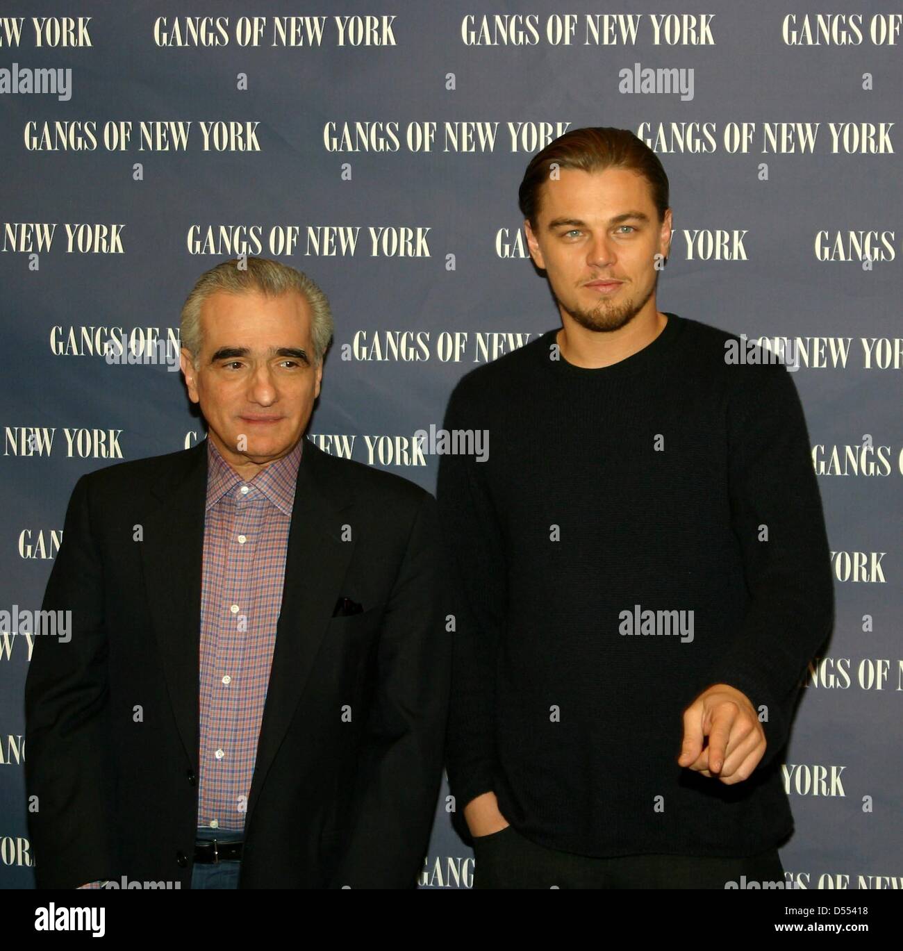 Leonardo DiCaprio und Martin Scorsese bei der Pressekonferenz für den Film "Gangs of New York" in Berlin. Stockfoto