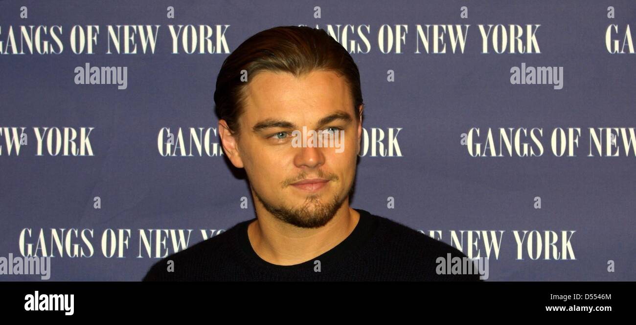 Leonardo DiCaprio auf der Pressekonferenz für den Film "Gangs of New York" in Berlin. Stockfoto