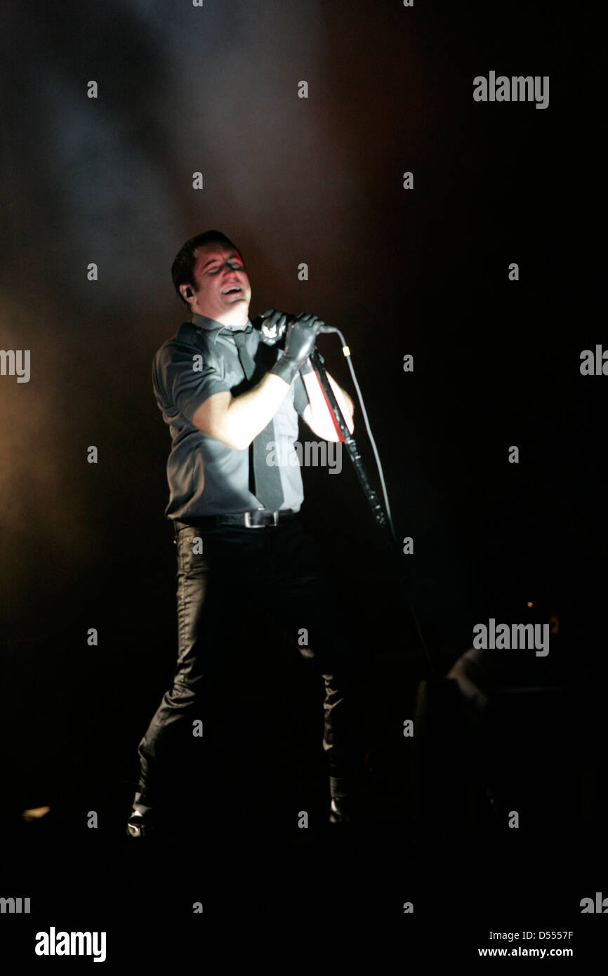 Trent Reznor von Nine Inch Nails (NIN) im Konzert am jährlichen Sziget Festival in Budapest, Ungarn, am Samstag, 11. August 2007. Stockfoto