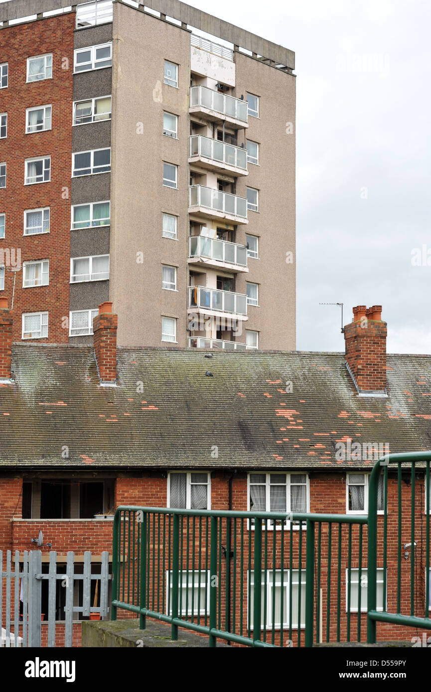Mischung des sozialen Wohnungsbaus in Leeds Großbritannien Stockfoto