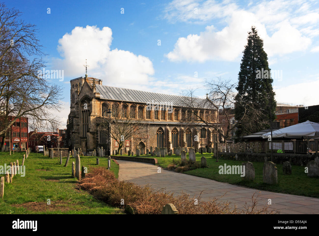 Ein Blick von der Kirche St Stephen in die Stadt Preisleistungsverhältnis von Norwich, Norfolk, England, Vereinigtes Königreich. Stockfoto