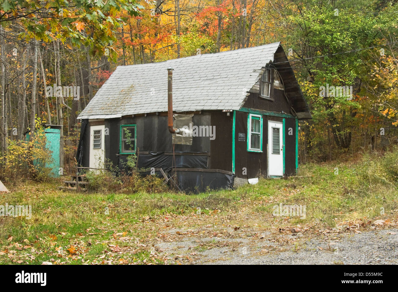 Alten Teer-Papier-Hütte im Wald. Stockfoto