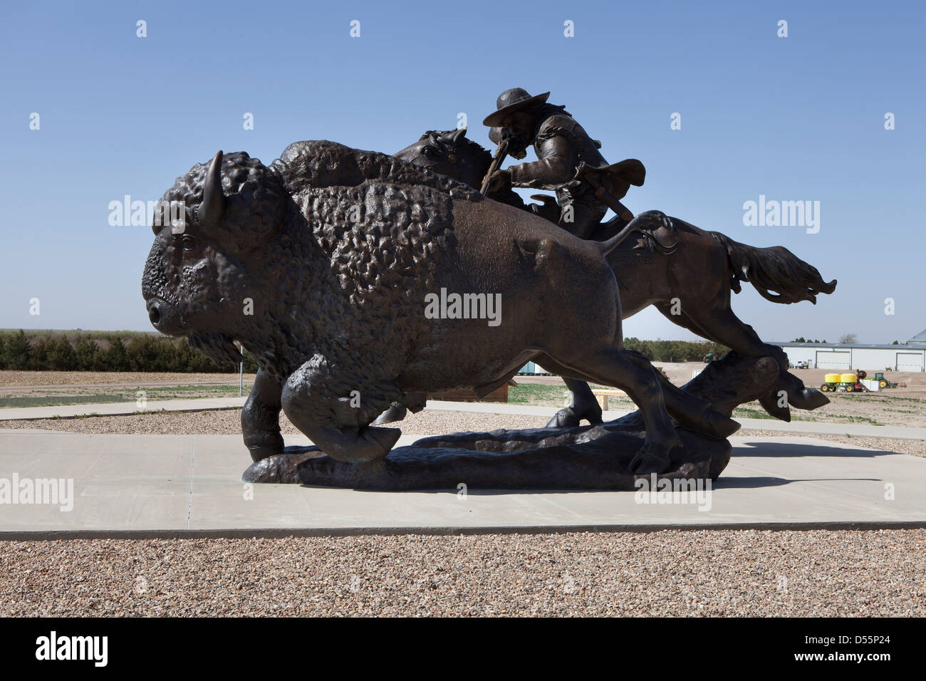 Eine doppelt lebensgroßen Buffalo Bill Bronze-Skulptur in Oakley, Kansas Stockfoto