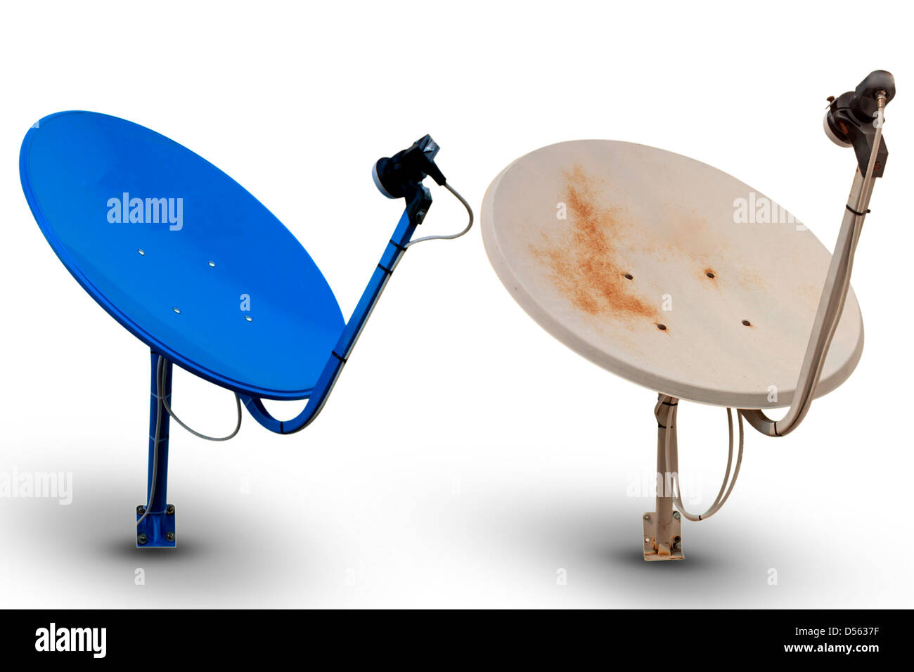 Satelliten-TV-Empfänger. Moderne Haustechnik Ausstattung alt und neu. Stockfoto
