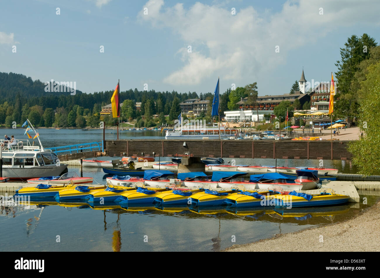 Boote am See Titisee, Schwarzwald, Baden-Württemberg, Deutschland Stockfoto