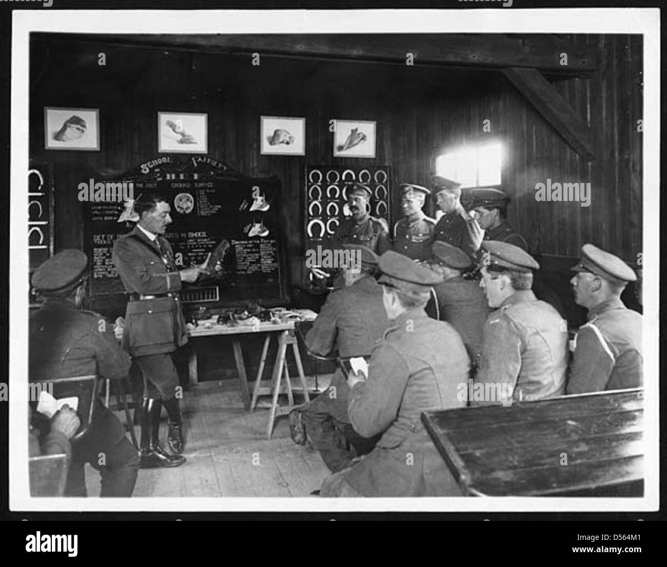 Militärpersonal unterweist Soldaten in der richtigen Pflege der Pferdefüße, die für die Aufrechterhaltung der Mobilität von Kavallerie-Einheiten während des Ersten Weltkriegs unerlässlich sind Stockfoto Militärpersonal unterweist Soldaten in der richtigen Pflege der Pferdefüße, die für die Aufrechterhaltung der Mobilität von Kavallerie-Einheiten während des Ersten Weltkriegs unerlässlich sind Stockfoto