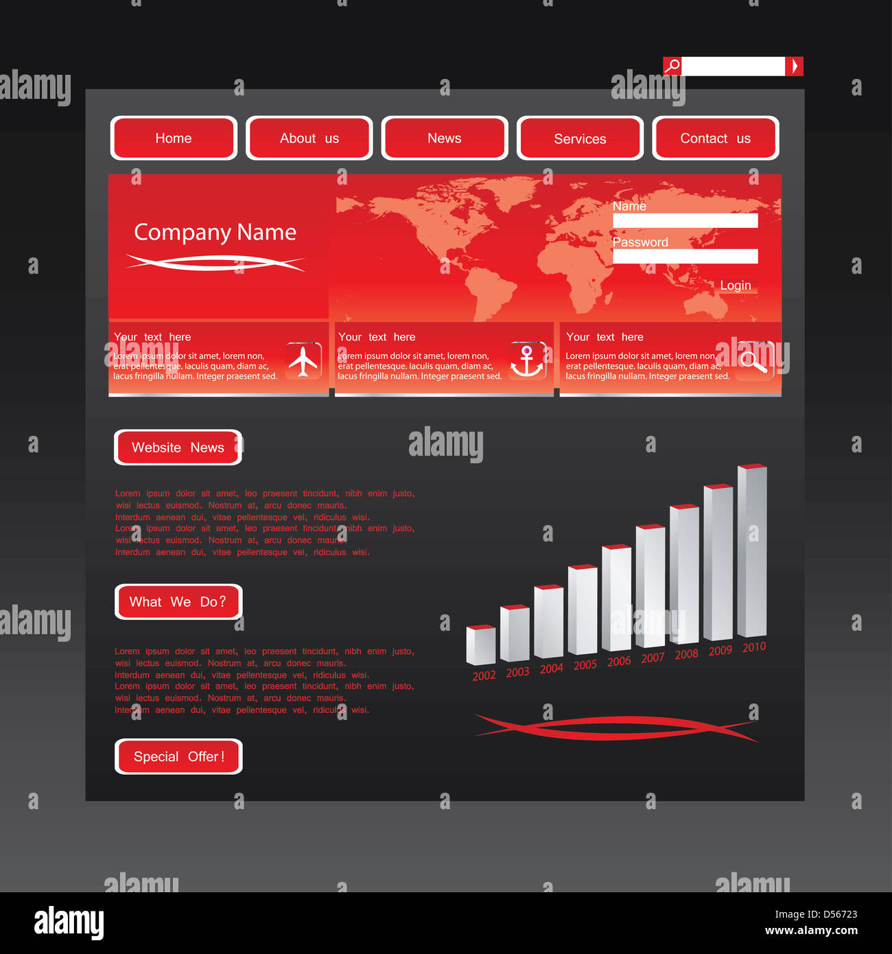 Business-Website-Vorlage in bearbeitbares Vektor-format Stockfoto