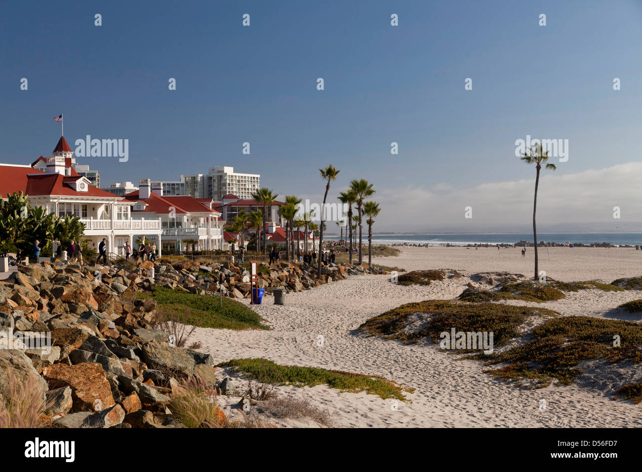 Hotel del Coronado am Strand auf Coronado Island, San Diego, Kalifornien, Vereinigte Staaten von Amerika, USA Stockfoto