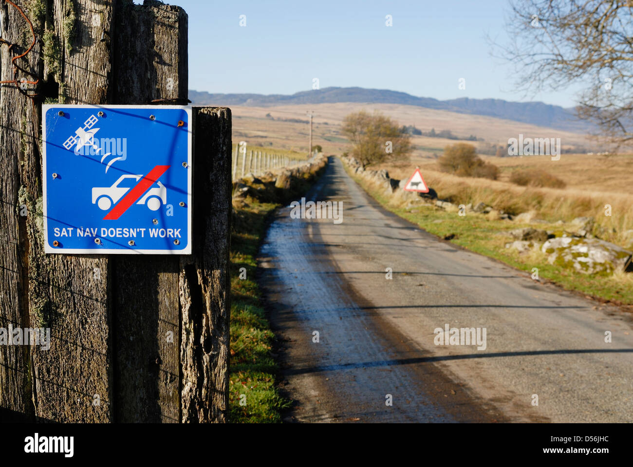 Schild Warnung, dass Sat Nav in der Gegend nicht funktioniert. Stockfoto