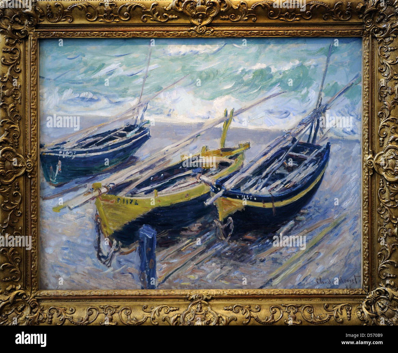 Claude Monet (1840-1926). Französischer Maler. Drei Fischerboote, 1886. Öl auf Leinwand. Museum der bildenden Künste. Budapest. Ungarn. Stockfoto