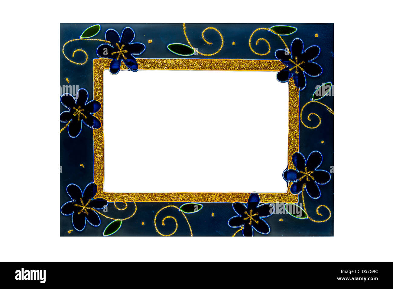 Blaue und goldene Blumen für Frame Stockfoto