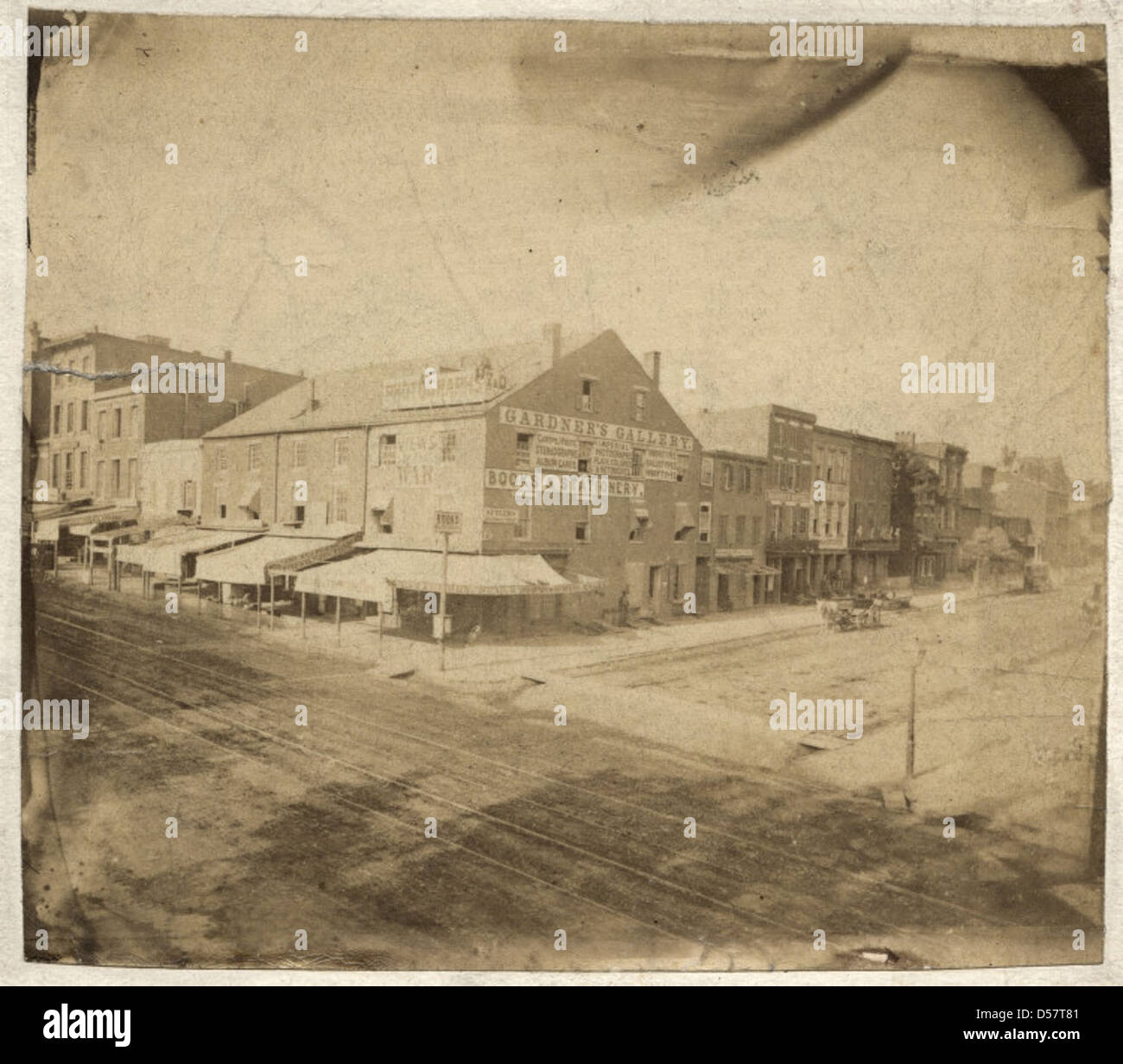 Dieses Bild zeigt die Gardner's Gallery in der 7th & D Street in Washington, D.C., die während des Bürgerkriegs als Fotografenstudio diente. Die Galerie war für die Aufnahme von Kriegsbildern bekannt. Stockfoto
