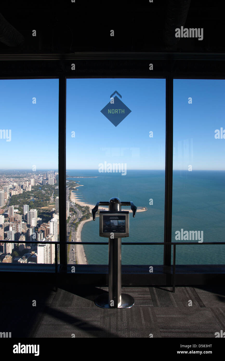 LAKE MICHIGAN OBSERVATION DECK FENSTER JOHN HANCOCK TOWER (© BRUCE GRAHAM / SOM 1969) JOHN HANCOCK CENTER CHICAGO ILLINOIS USA Stockfoto