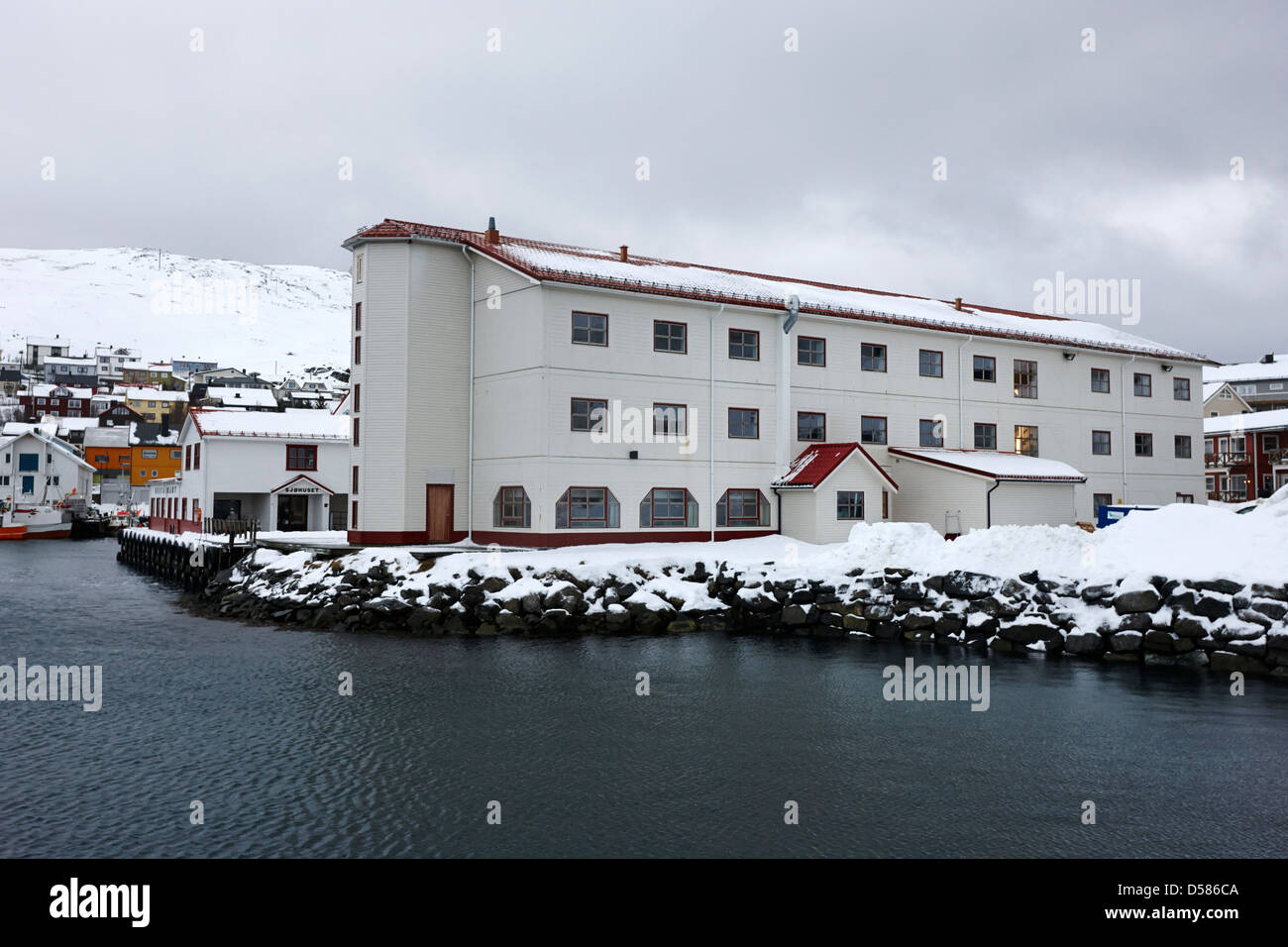 Rica Bryggen Hotel Honningsvag Hafen Finnmark Norwegen Europa Stockfoto