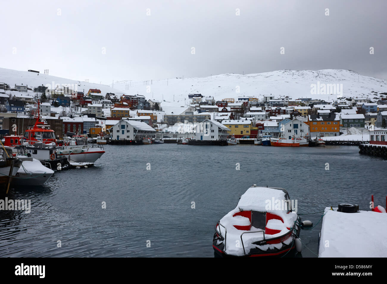 Honningsvag Hafen und Bryggen anzeigen Finnmark-Norwegen-Europa Stockfoto
