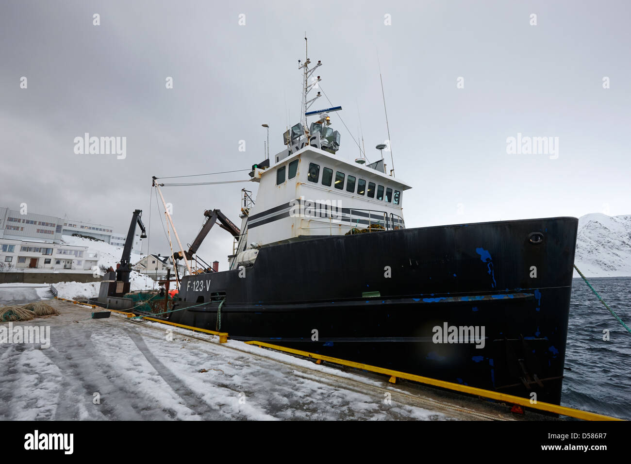 Königskrabbe Angeln Boot Honningsvag Hafen Finnmark Norwegen Europa Stockfoto