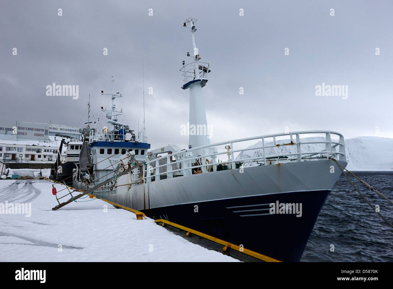 Stormfuglen Trawler festgemacht in Honningsvag Hafen Finnmark-Norwegen-Europa Stockfoto