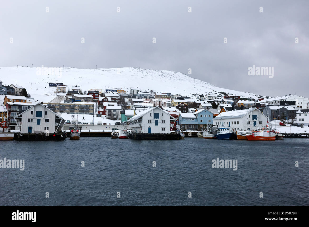 Honningsvag Bryggen alte Hafen Finnmark Norwegen Europa Stockfoto
