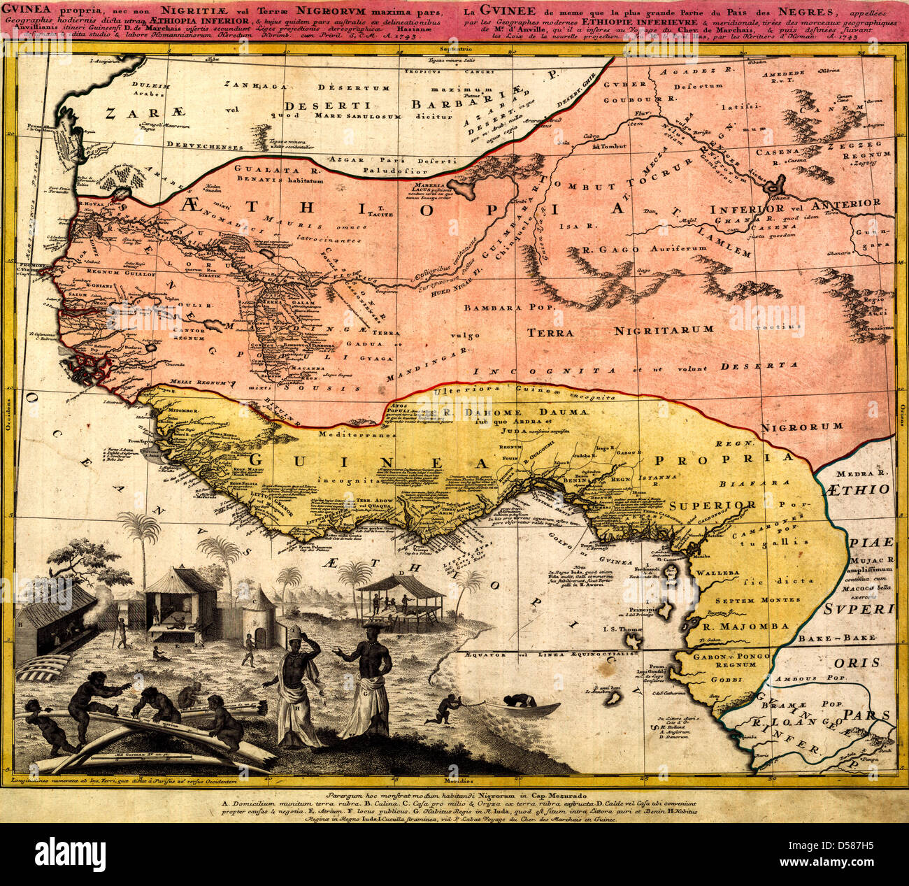 Karte von Westafrika, ca. 1743 Stockfoto