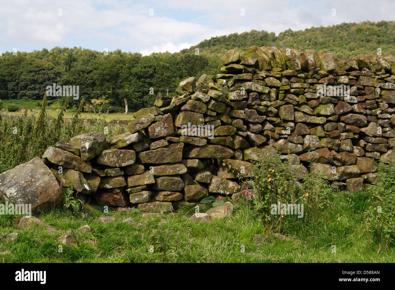 Derbyshire Peak District Dry Stone Wall in der Nähe von Grindleford England Farmers Field Boundary Stockfoto