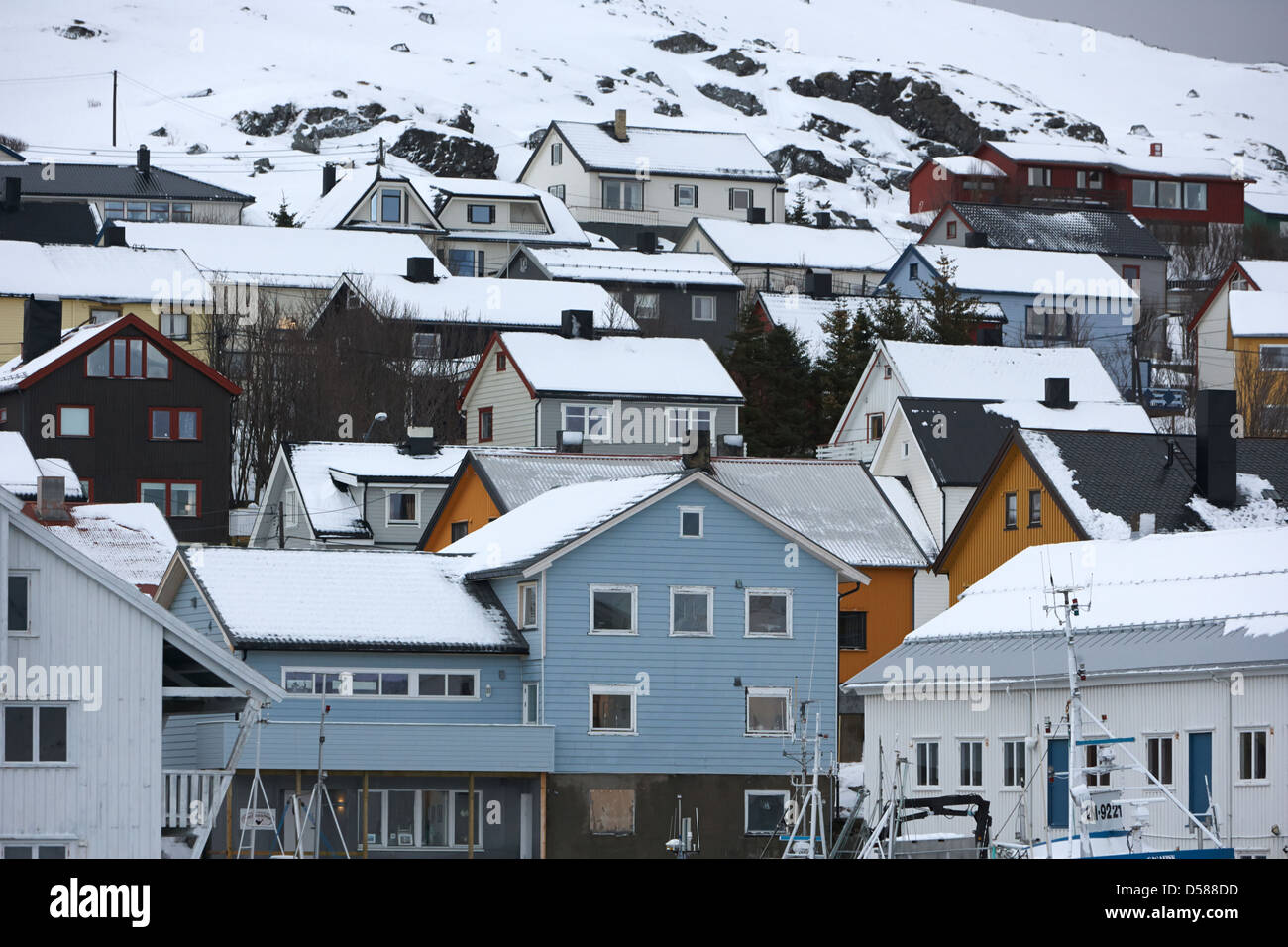 Honningsvag Stadt traditionellen Holzhäusern Finnmark-Norwegen-Europa Stockfoto