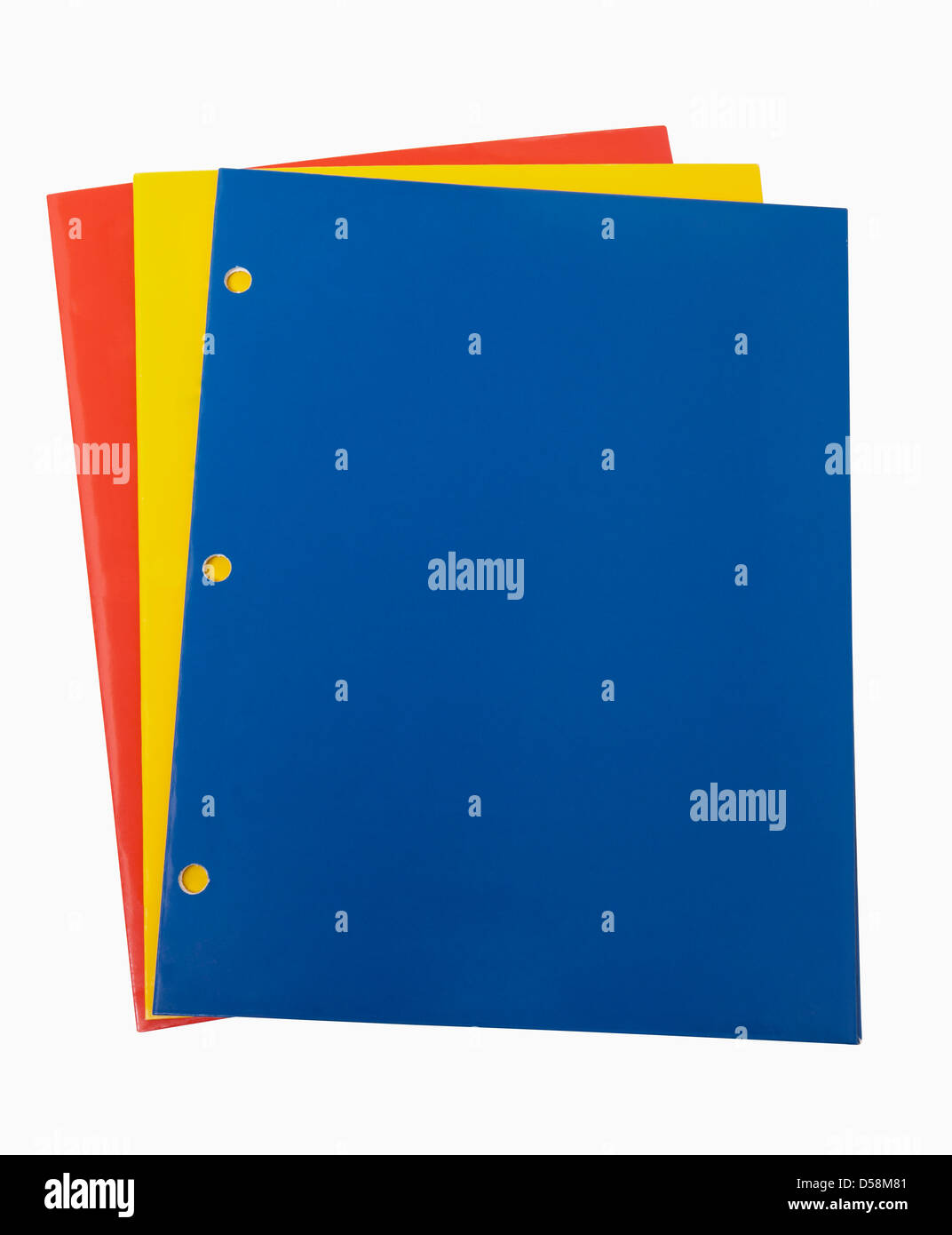 Rot gelb und blau Schule Ordner enthält Beschneidungspfad Stockfoto