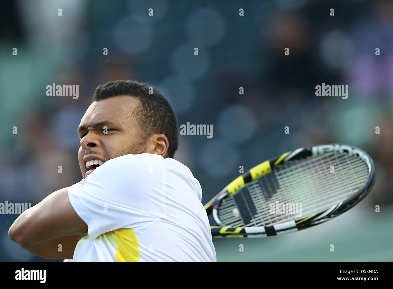 Miami, Florida, USA. 26. März 2013. Jo-Wilfried Tsonga Frankreichs in Aktion während der 9. Tag des Sony Open 2013. Bildnachweis: Mauricio Paiz / Alamy Live News Stockfoto