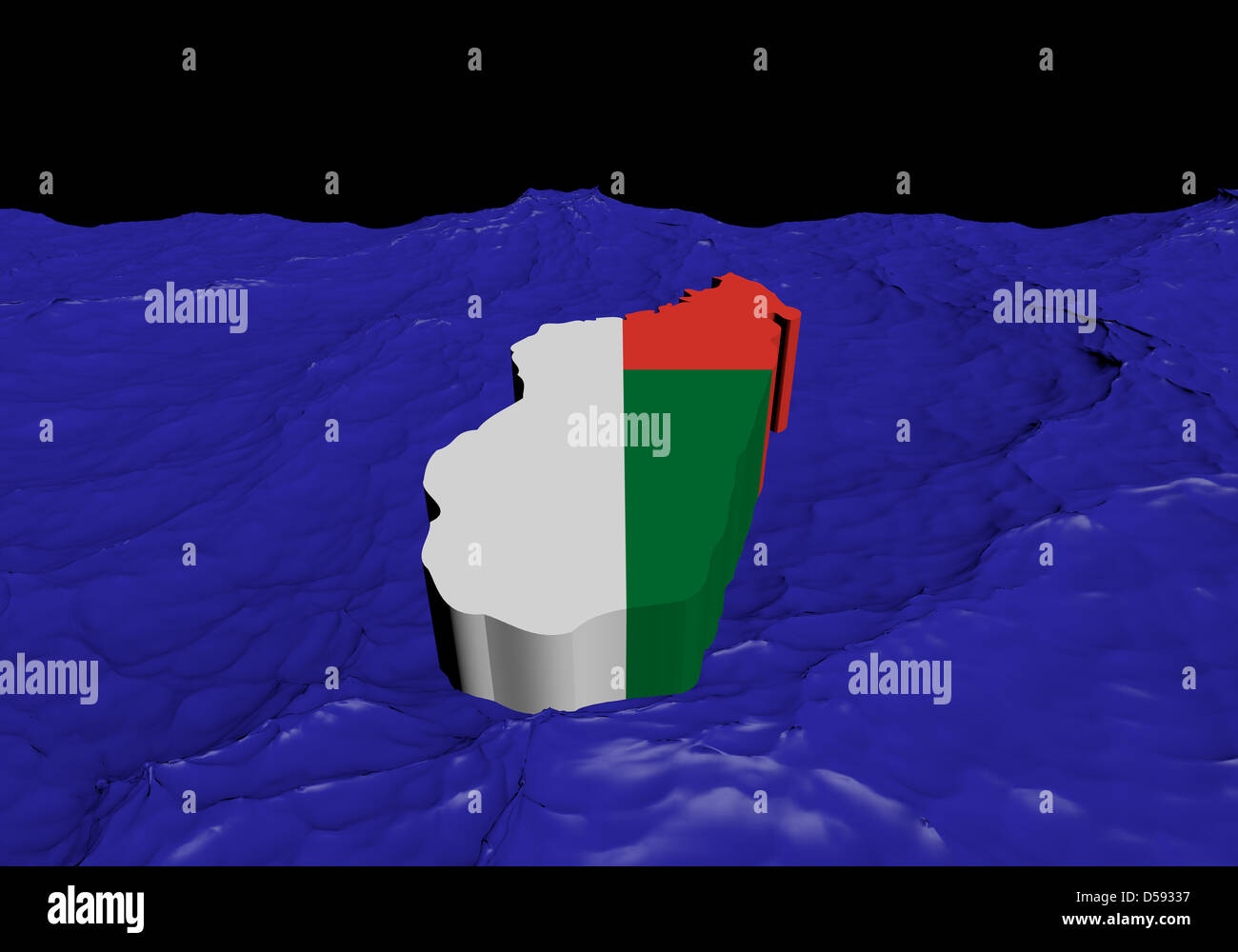 Madagaskar Karte Flagge in abstrakte Ozean Abbildung Stockfoto