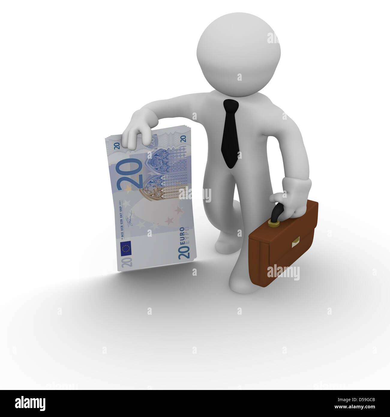 Business-Mann mit Geld auf weißem Hintergrund Stockfoto