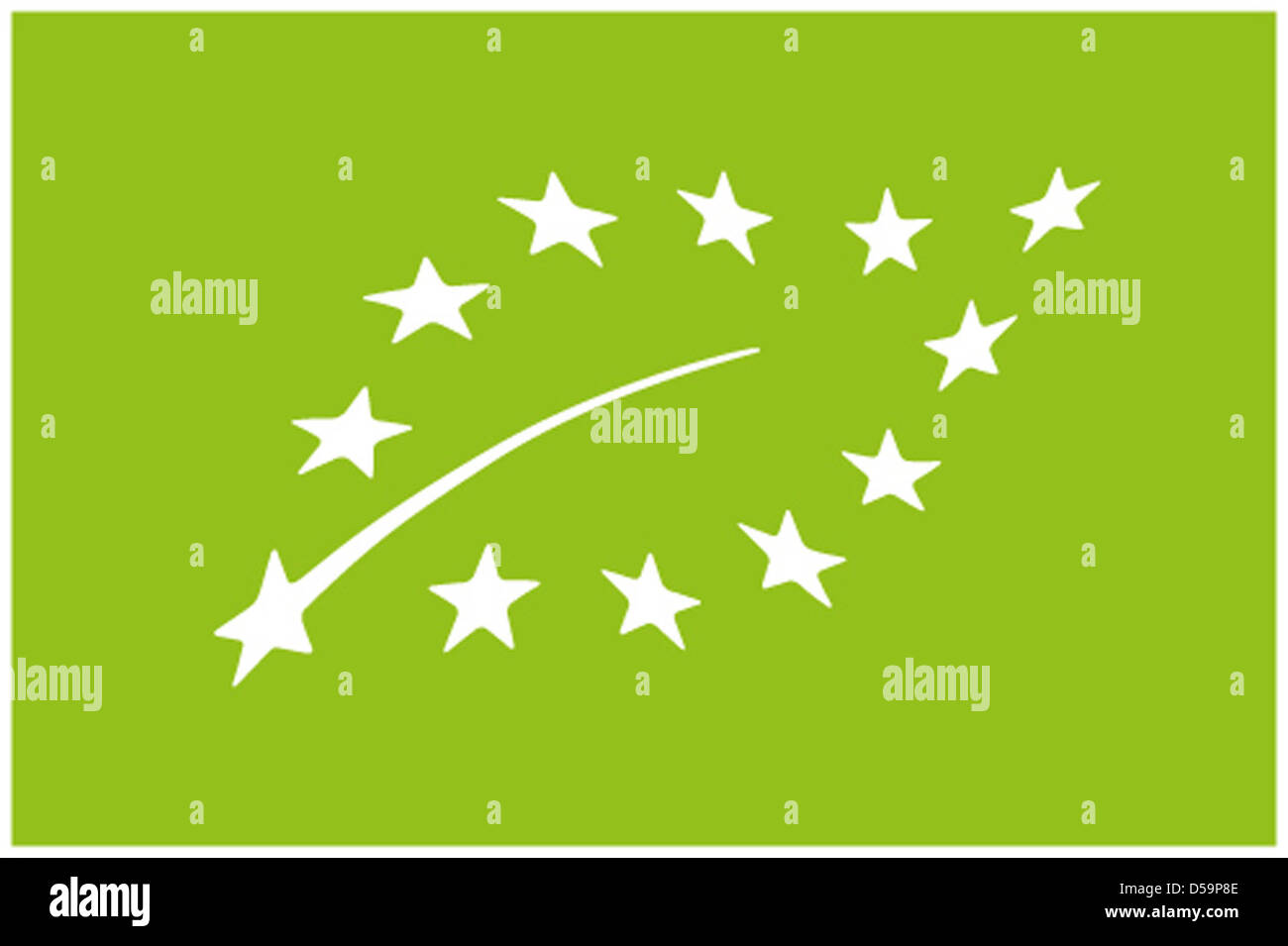 Eine EU-Handout-Bild vom 29. Juni 2010 zeigt ein neuen Zeichen für die Verbraucher in Europa. Ab 1. Juli 2010, werden durch das neue Bio-Zertifizierung der EU ökologisch produzierte Lebensmittel gekennzeichnet werden. Das Logo verfügt über ein Blatt mit 12 weißen Sternen auf grünem Grund. Es gibt Lebensmittel, die den Anforderungen für ökologische Produktion. Das deutsche Zertifikat mit sechs Ecken macht das gleiche Stockfoto