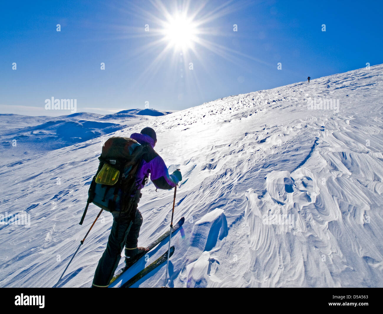 Ein skitourengeher Skifahren bis Halti, ein Berg im nördlichen Norwegen Stockfoto