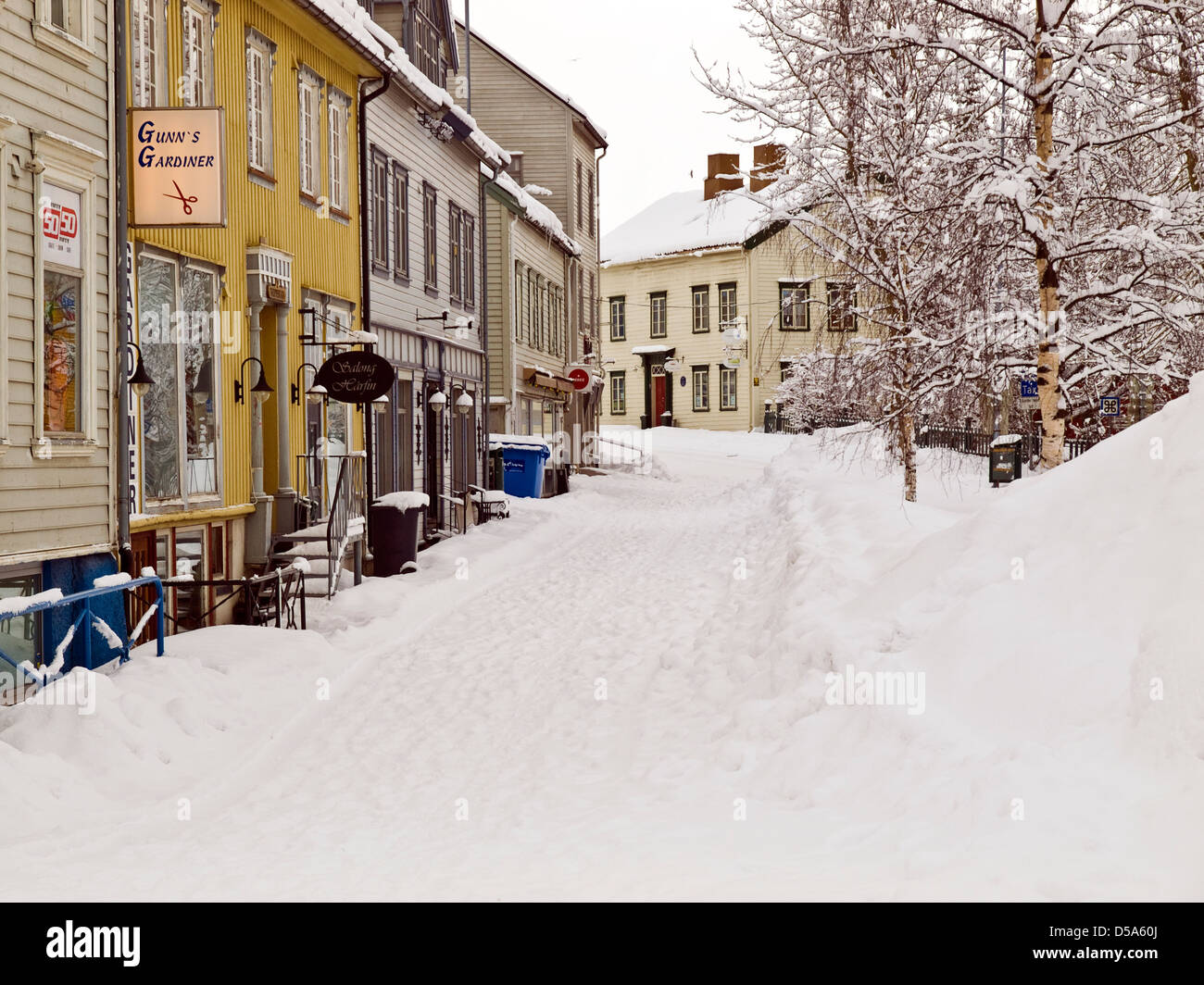 Straße inTromso, Nord Norwegen, im Winter schnee Stockfoto