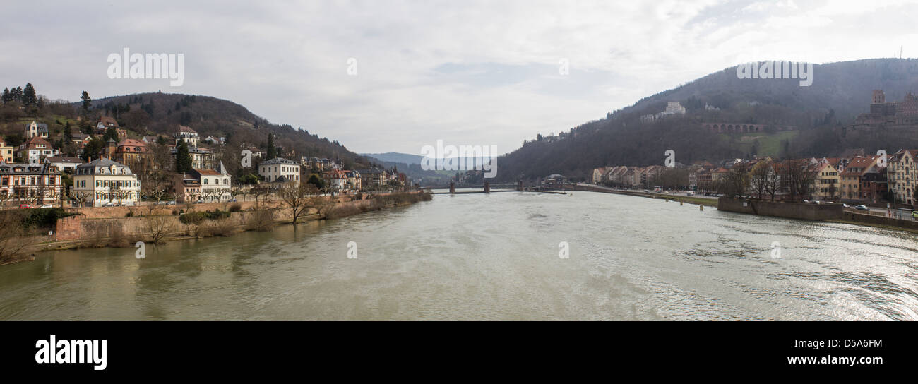 Panorama-Blick auf Heidelberg und den Neckar Stockfoto