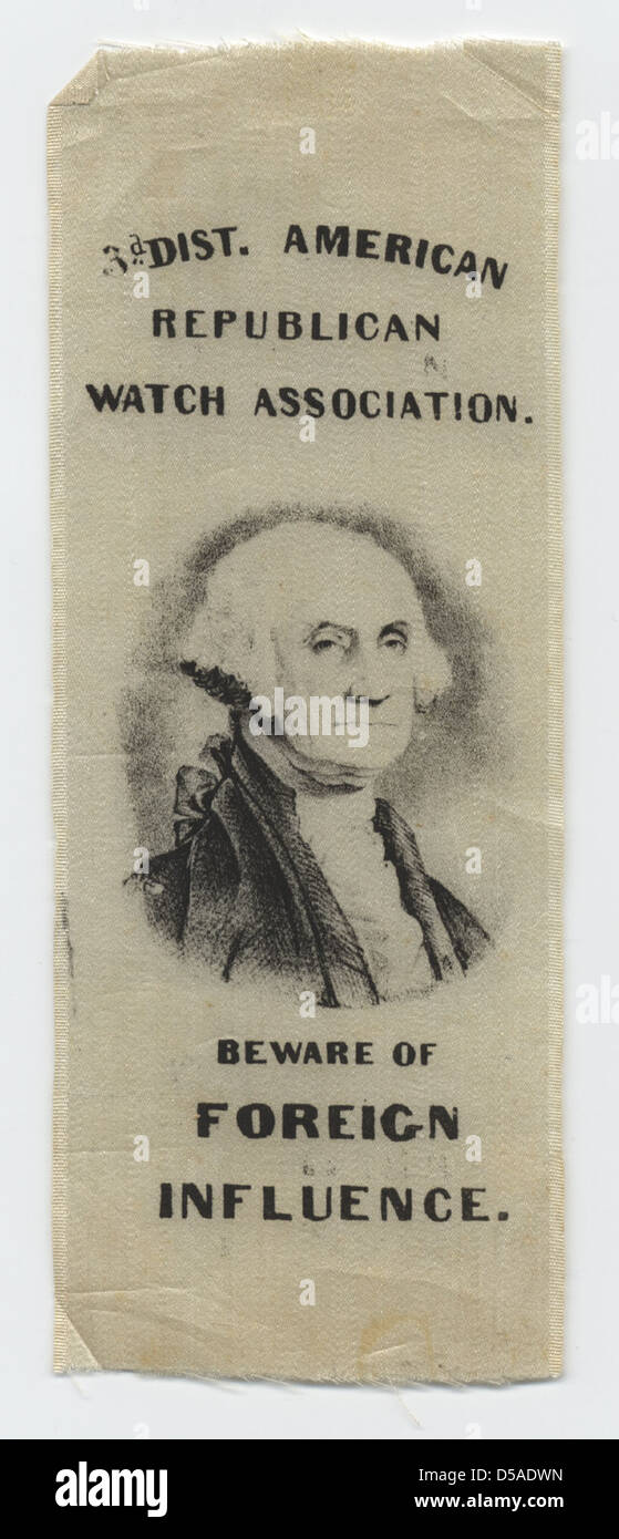 Ein Band von der American Republican Watch Association des Dritten Bezirks. Dieser Punkt spiegelt den politischen Aktivismus der damaligen Zeit wider, insbesondere bei der Förderung der ideale der Republikanischen Partei und der Unterstützung von Kandidaten wie George Washington. Stockfoto