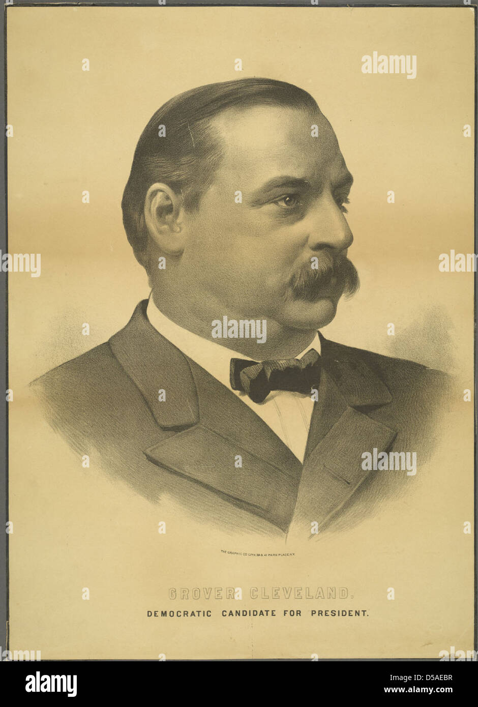 Eine Büste von Grover Cleveland, dem 22. Und 24. Präsidenten der Vereinigten Staaten, dargestellt als demokratischer Präsidentschaftskandidat. Die Büste ist Teil einer Sammlung der Cornell University Library, in der politische Poster und Werbematerialien zu den Präsidentschaftskampagnen von Cleveland gezeigt werden. Stockfoto