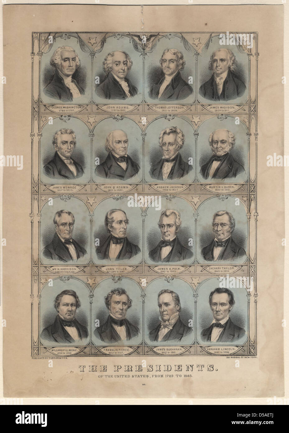 Die Präsidenten der Vereinigten Staaten von 1789 bis 1865 Stockfoto