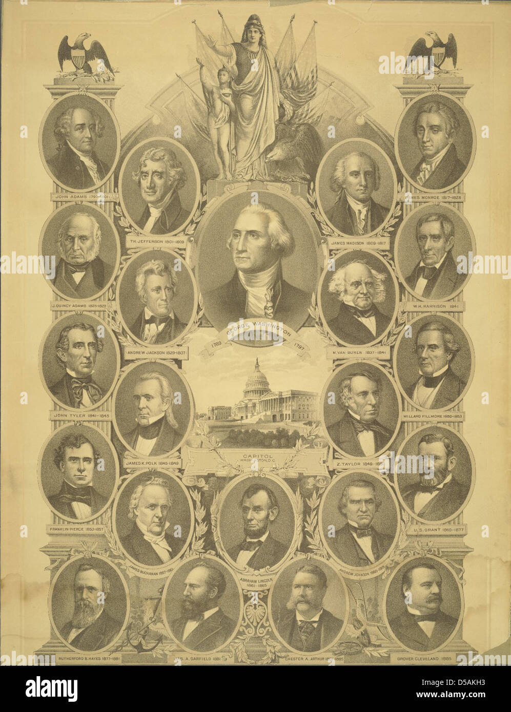 Die Präsidenten der Vereinigten Staaten bis 1885 Stockfoto