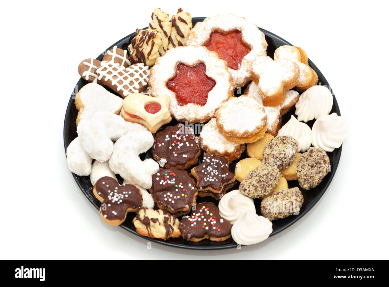Verschiedene Weihnachten Kuchen mit Schokolade, Cookie und Zucker Stockfoto