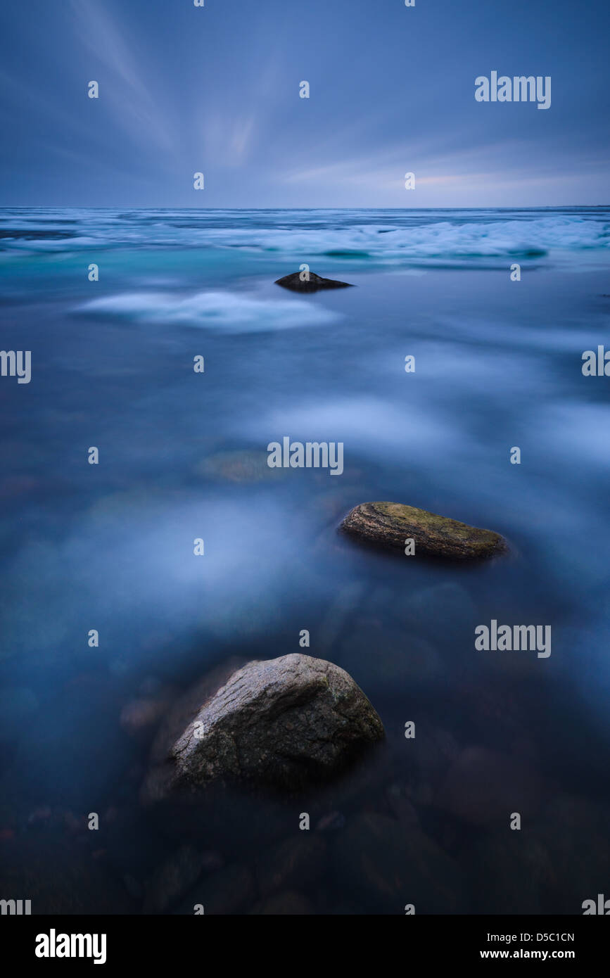 Gefrorene Ufer entlang der Küste der Näsbokrok Natur zu reservieren, Halland, Schweden, Europa Stockfoto