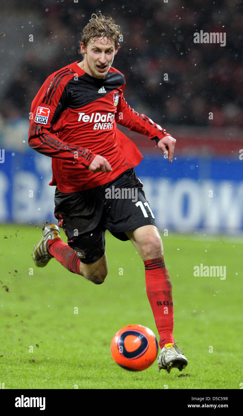 Leverkusens Stefan Kiessling in Aktion während der Fußball-Bundesliga Spieltag 20 binden Sie Bayer 04 Leverkusen Vs SC Freiburg in der BayArena in Leverkusen, Deutschland, 31 Januar 2010. Leverkusen gewann 3: 1. Foto: Federico Gambarini Stockfoto