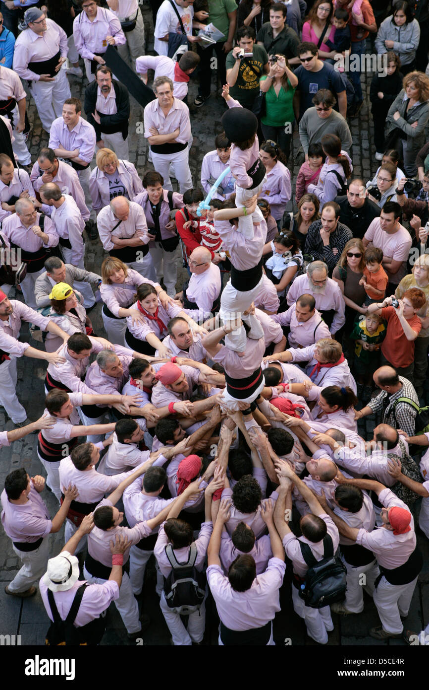 Festival der menschlichen Burgen (Castells) in Girona, Katalonien, Spanien Stockfoto