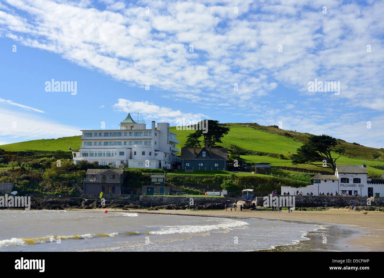 Burgh Island Hotel und Bigbury Strand, Devon, England, UK Stockfoto