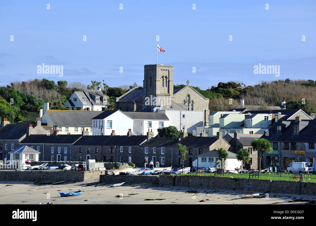 Die Hauptkirche an Hugh Town, Str. Marys, Isles of Scilly, Großbritannien. Stockfoto