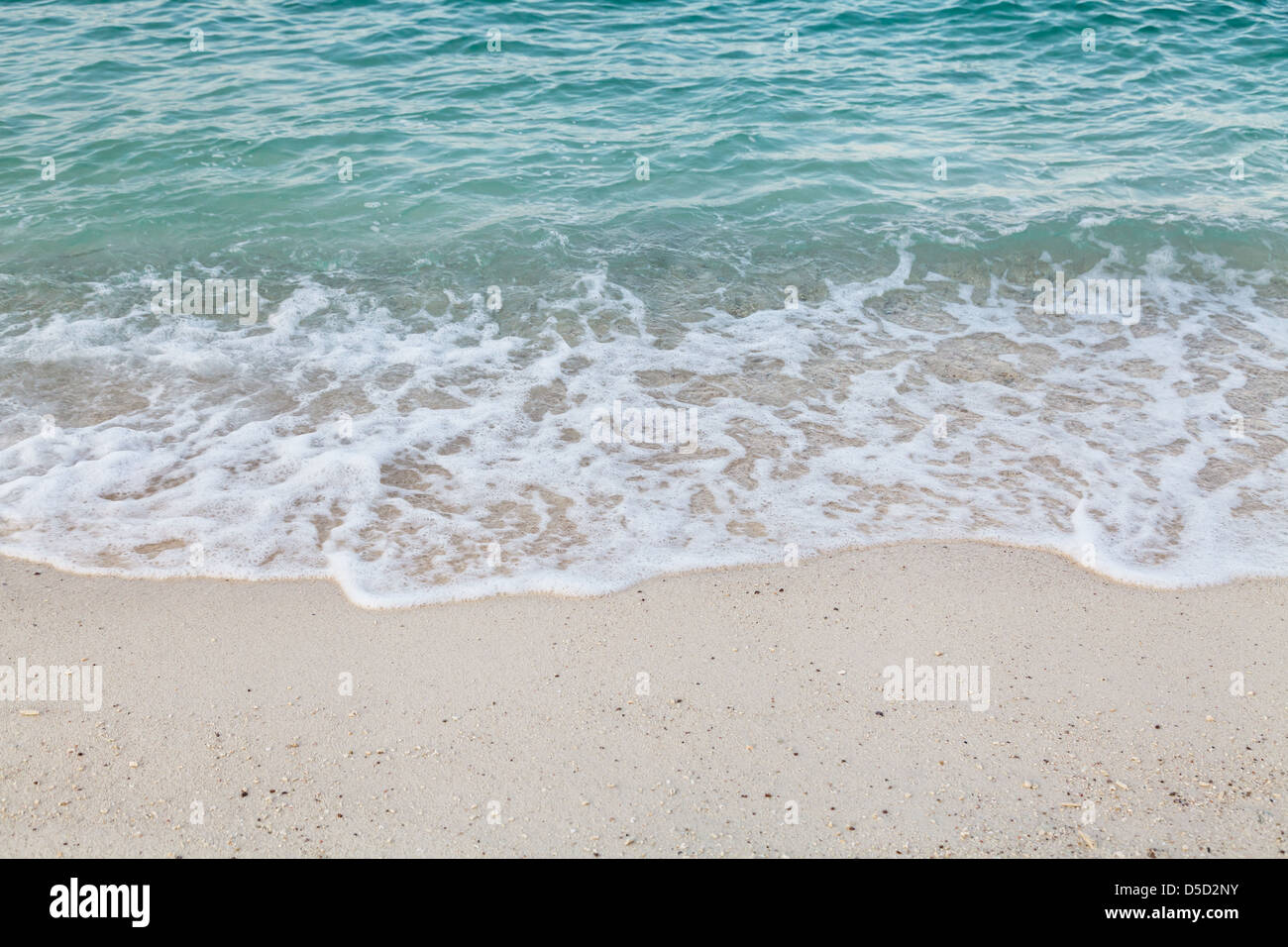 Nahaufnahme der Welle am Sandstrand zu verbreiten Stockfoto