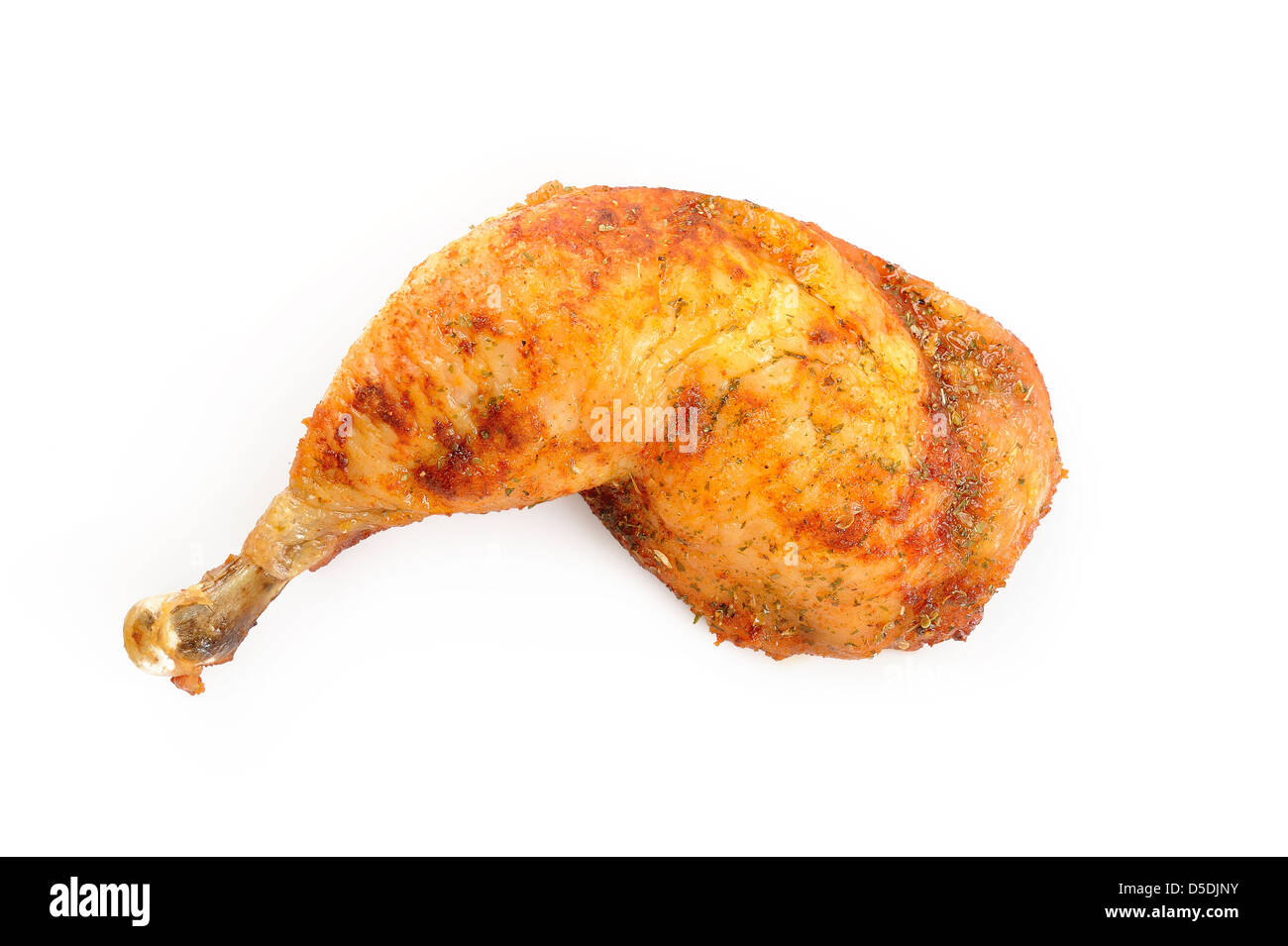 Gegrillte Hühnerkeule auf weißem Hintergrund Stockfoto