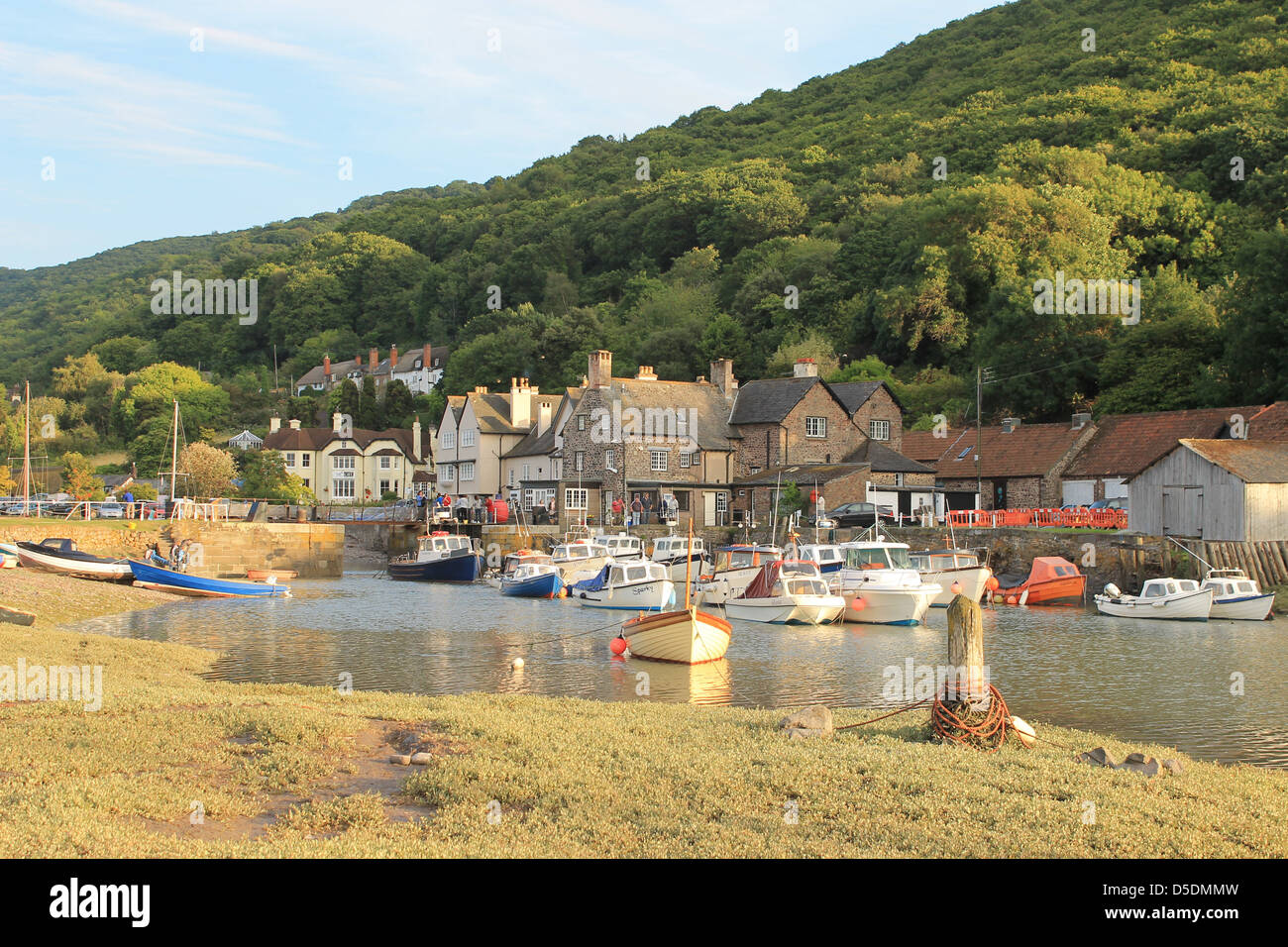 Am Abend Sonnenschein in Porlock Weir, Exmoor National Park, Somerset, Großbritannien Stockfoto