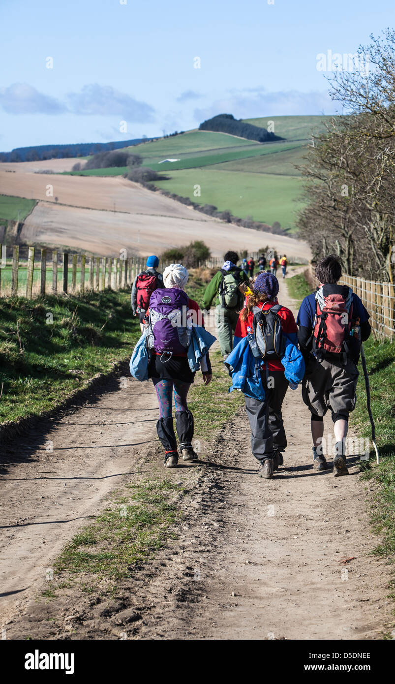 Wanderer zu Fuß in Aberdeenshire, Schottland. Stockfoto